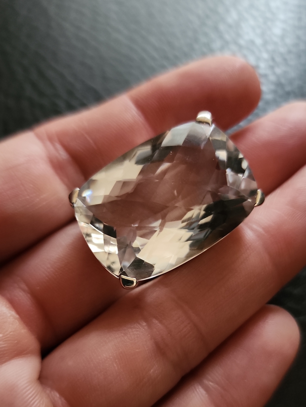 Sterling Silver Clear Quartz Cocktail Ring - Size 10 - Picture 3 of 12